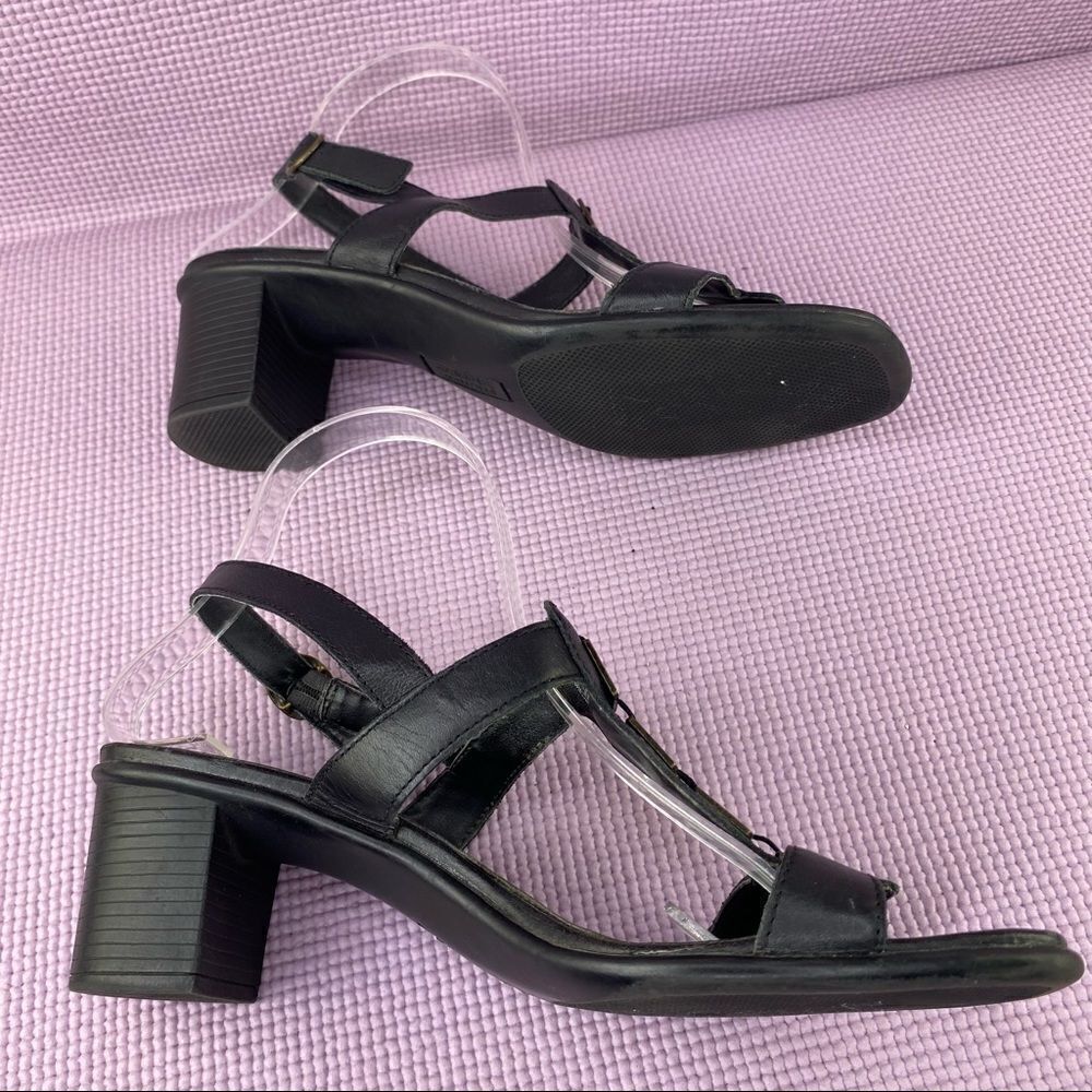 Classic Elements Shoshanna Square Toe Block Heel Sandal Black Size 9 Leather - Picture 9 of 12
